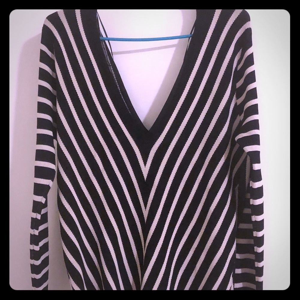 Zara low cut blue and white striped sweater